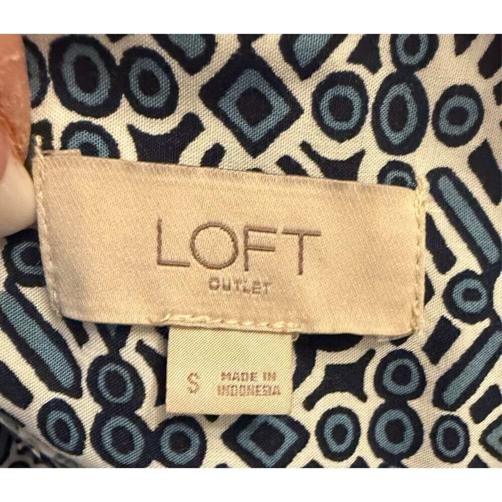 LOFT Geometric Print Dress Roll Tab Slvs Set In Waist Sz. S Cool Breathable Ligh - Picture 9 of 10